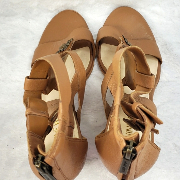 Nine West Reese Heels Women Brown leather Beaded Sandal Strap Back Zip Size7.5 - Picture 5 of 10